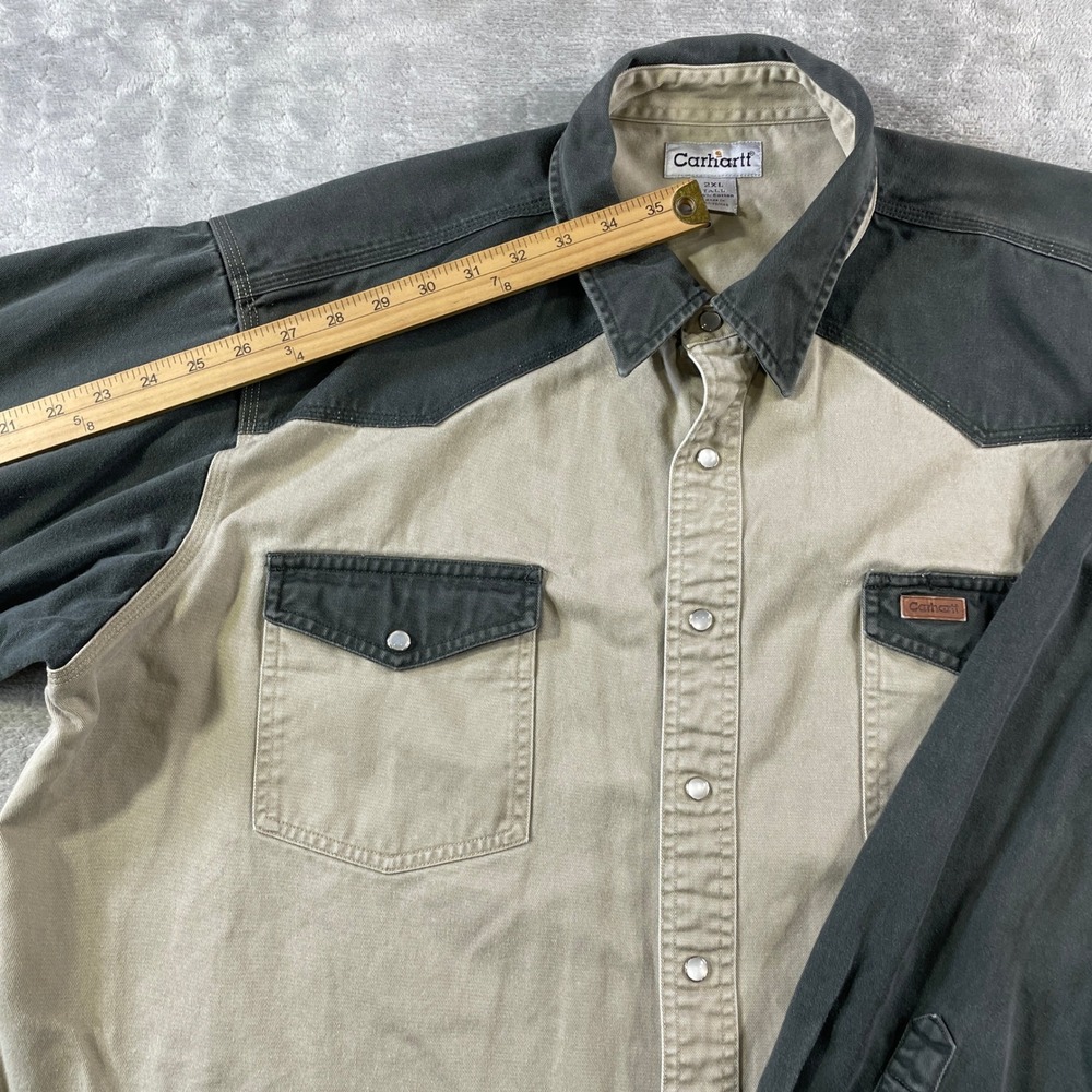 Carhartt Workwear Shirt Mens 2XL Tall Tan Heavy Western Pearl Snap Twill '09 - Picture 6 of 12
